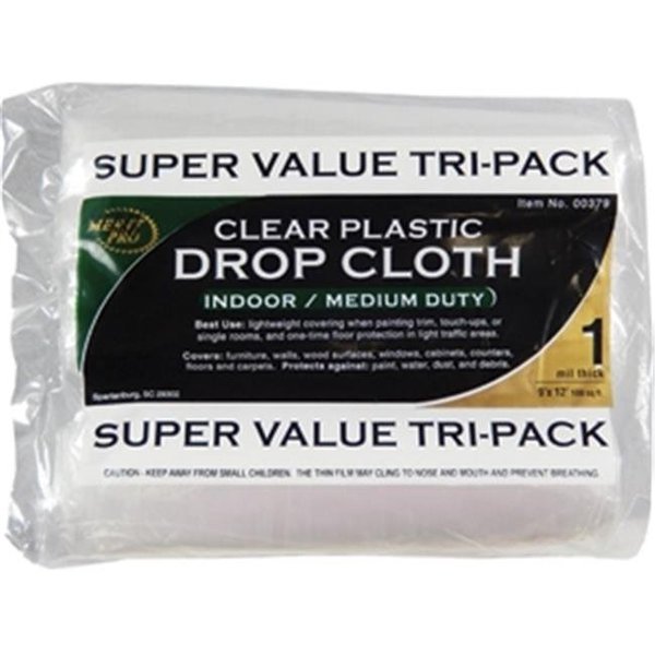 Merit Pro Merit Pro 379 9 x 12 ft. 1 mil. Dynamic Clear Rolled Drop Cloth; 3 Pack 652270003795